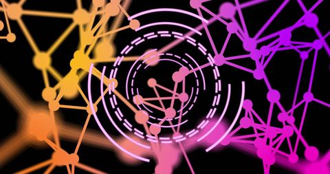 Vibrant abstract network of digital connections and circles