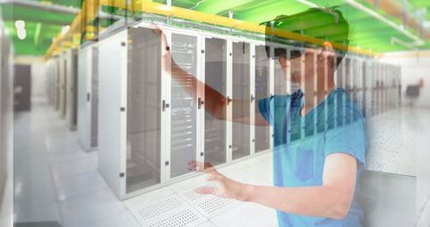Schoolboy Engaging with Virtual Technology in Modern Data Center