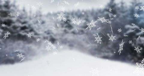 Snowy winter landscape with falling snowflakes