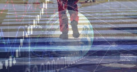 Walking in Urban Setting with Financial Data Overlay - Download Free Stock Images Pikwizard.com