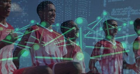 Soccer players warming up with tech overlay: innovation in sports