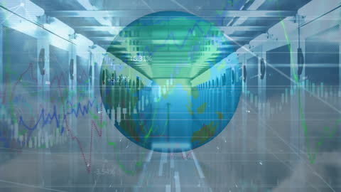 Digital Data Processing with Globe in Modern Server Room