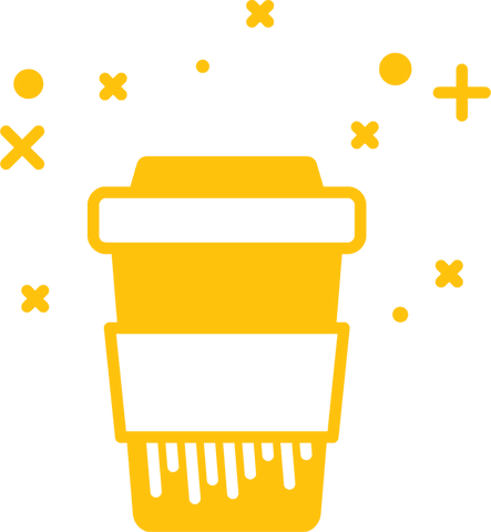 Yellow Transparent Takeaway Coffee Cup Vector with Stars Illustration