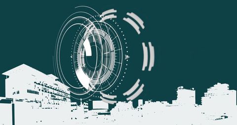 Digital interface over cityscape representing global finance connections