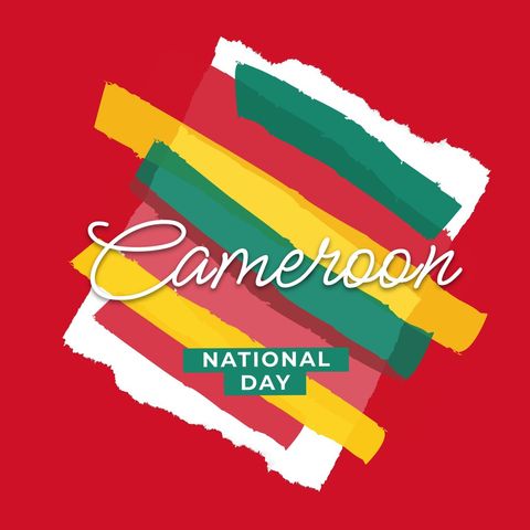 Cameroon national day celebration graphic with bold colors