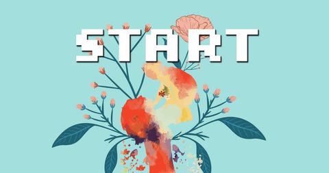 Floral Digital Art with Start Text on Cyan Background