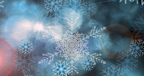 Holographic snowflakes with abstract lens flare effect