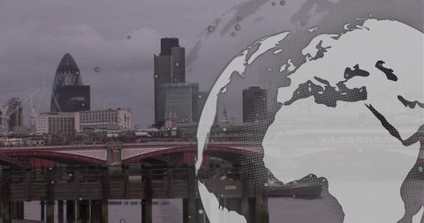 Modern london skyline with global business concept overlay