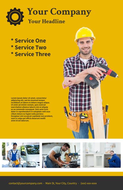 Construction Services Flyer with Professional Builder and Tools - Download Free Stock Templates Pikwizard.com