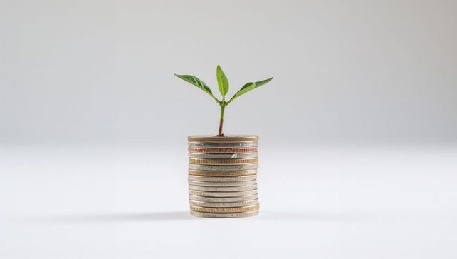 Seedling Growing from Stack of Coins Symbolizing Investment Growth and Sustainable Finance