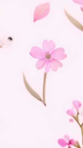 Vertical Looping Pink Blossom Animation Drifting Petals Rotating Pulse Pastel Video