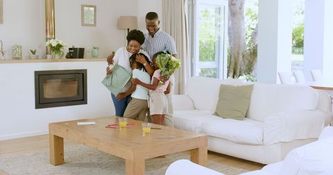 Joyful Family Bonding in Comfortable Home Living Room