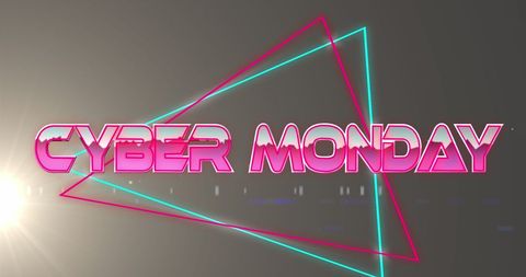 Cyber Monday Retro Neon Text and Shapes Over Abstract Background - Download Free Stock Images Pikwizard.com