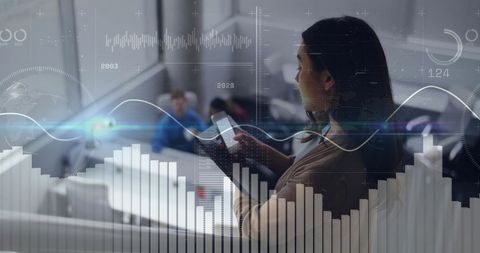 Businesswoman Analyzing Tech Data with Smartphone