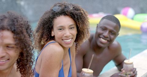 Friends Enjoying Poolside Drinks on a Sunny Day - Download Free Stock Images Pikwizard.com