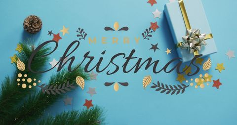 Festive Christmas Greeting with Gift and Decorations - Download Free Stock Images Pikwizard.com