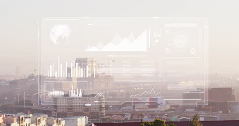 Abstract Data Interface Overlaying Urban Cityscape