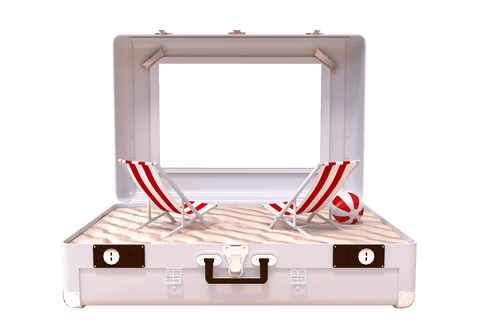 open suitcase with beach scene - sand, chairs, open frame, surreal concept - Download Free Stock Videos Pikwizard.com