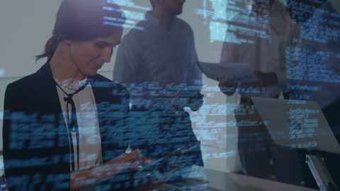 Businesswoman Working with Data and Technology in Modern Office