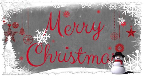 Festive Merry Christmas Greeting Card with Snowflakes and Snowman