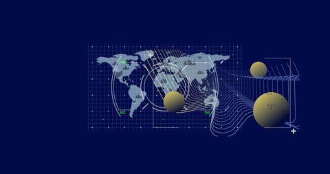 Futuristic digital interface with global data network