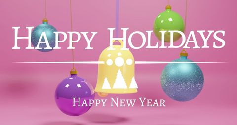 Colorful Christmas Ornaments with Happy Holidays Message