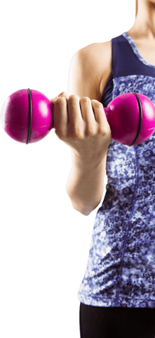 Transparent background fit woman lifting pink dumbbell