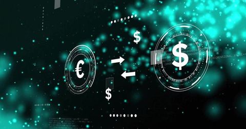 Holographic euro dollar exchange interface showing bidirectional currency conversion