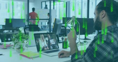 Bearded Developer Video Conferencing with Binary Overlay