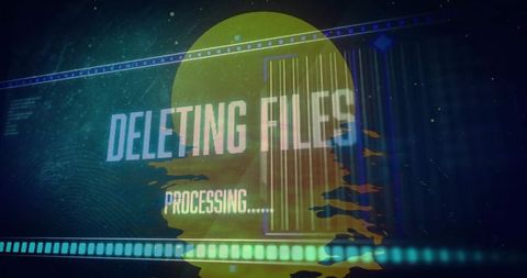 Futuristic digital interface deleting files