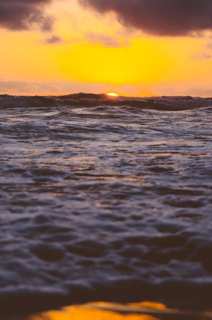 Golden Sunset Over Ocean Waves - Download Free Stock Photos Pikwizard.com