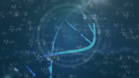 Complex Mathematical Formulas Overlay on Digital DNA Strand Background