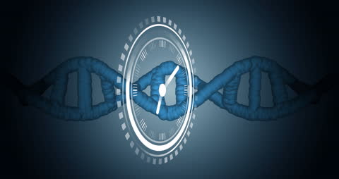 Digital Composite of Clock Concept on DNA Strand Background