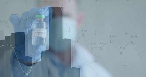 Scientific Analysis: Lab Scene with COVID-19 Vial and Economic Graphs