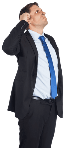 Thoughtful Businessman Raising Hand on Transparent Background
