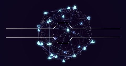 glowing digital network icons on spinning globe - Download Free Stock Images Pikwizard.com