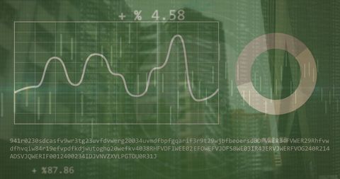 Financial Data Analysis Overlaid on Digital Cityscape Background