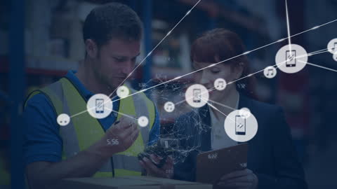 Warehouse Workers Using Digital Network for Efficient Operations