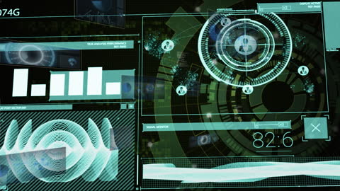 Futuristic HUD Interface with AI Data and Graphs