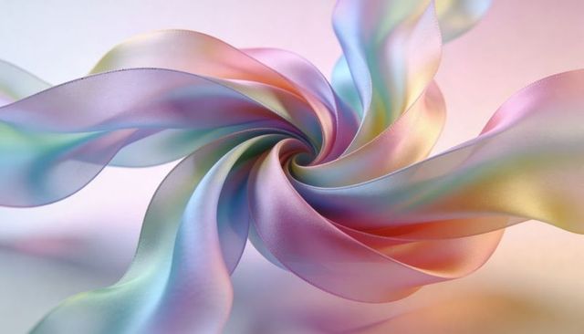 Iridescent satin ribbon spiral flowing pastel vortex for elegant abstract background