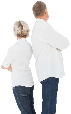 Transparent Tension: Senior Couple Turning Backs, Arms Crossed