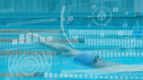 Futuristic Overlay of Swimmer with Data Analytics
