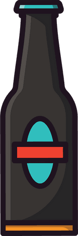 Cartoon beer bottle on transparent background for festive designs