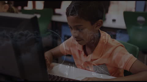 Young Boy Learning Math with Interactive Technology