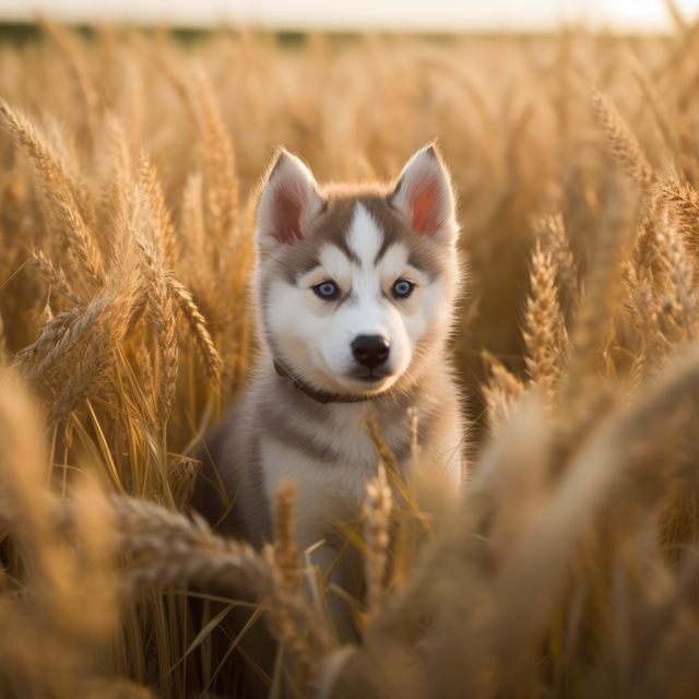 Portrait of cute siberian husky puppy in field, created using generative ai technology - Download Free Stock Photos Pikwizard.com