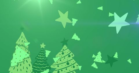 Digital Festive Forest with Floating Stars and Trees