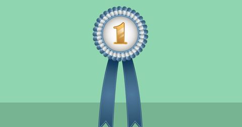 Blue first place medal on green background