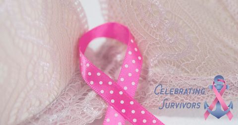 Breast Cancer Awareness with Pink Ribbon and Celebrating Survivors Text