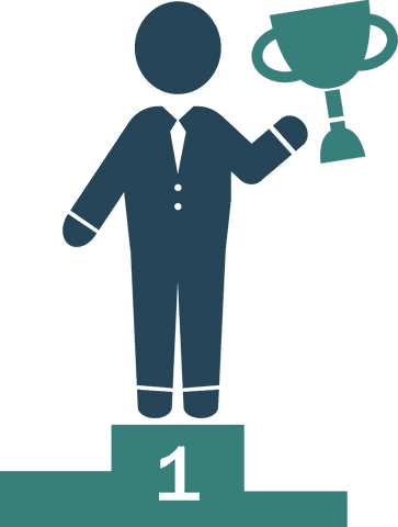 Transparent Businessman Holding Trophy on Winner Podium