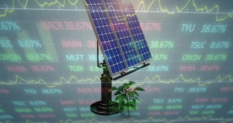 Solar Panel and Financial Data Conceptual Illustration